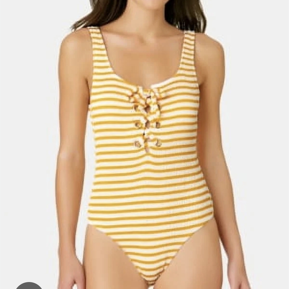Nwt California WavesYellow & White Striped Swimwear Swimsuit One Piece Sz S